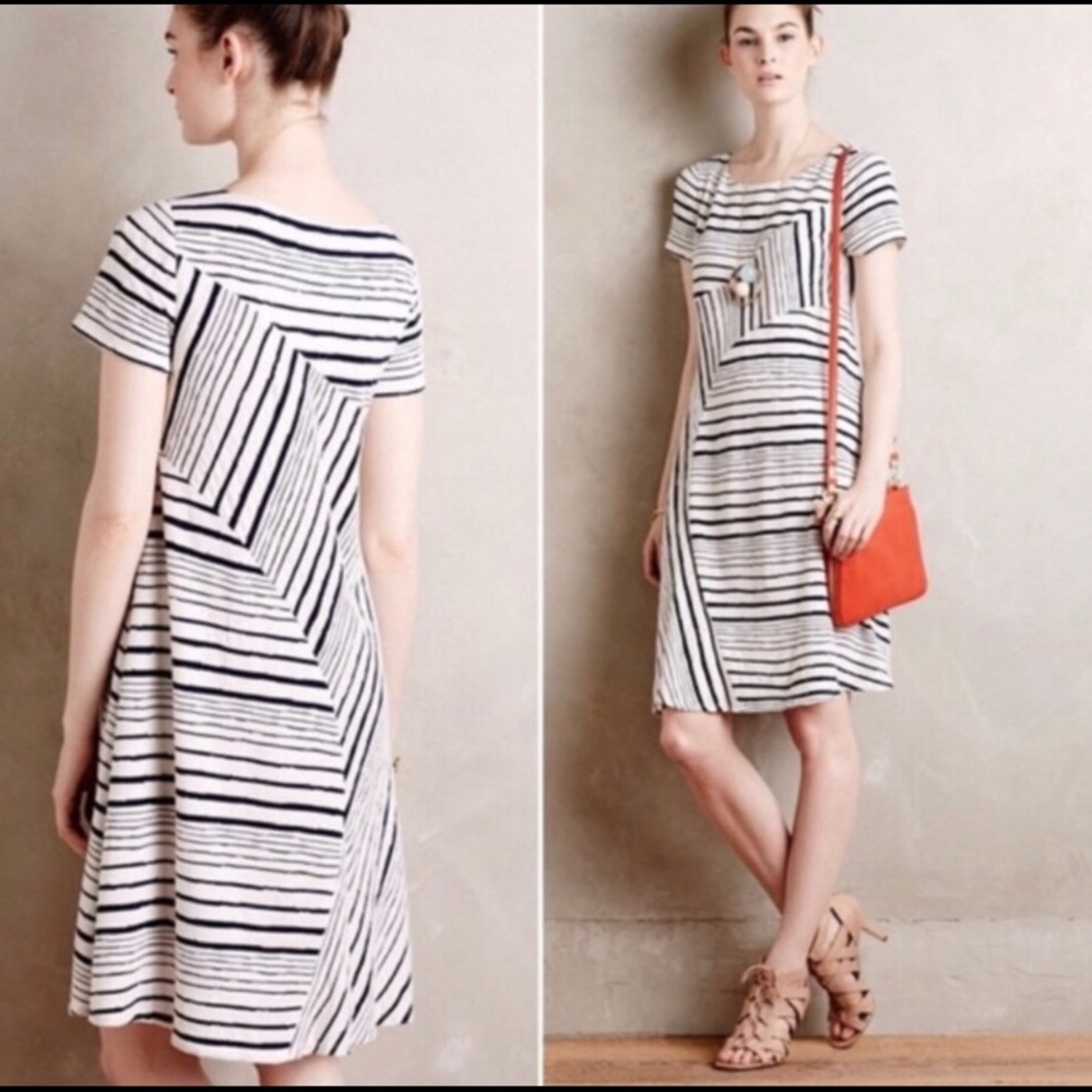 Anthropologie white and navy shift